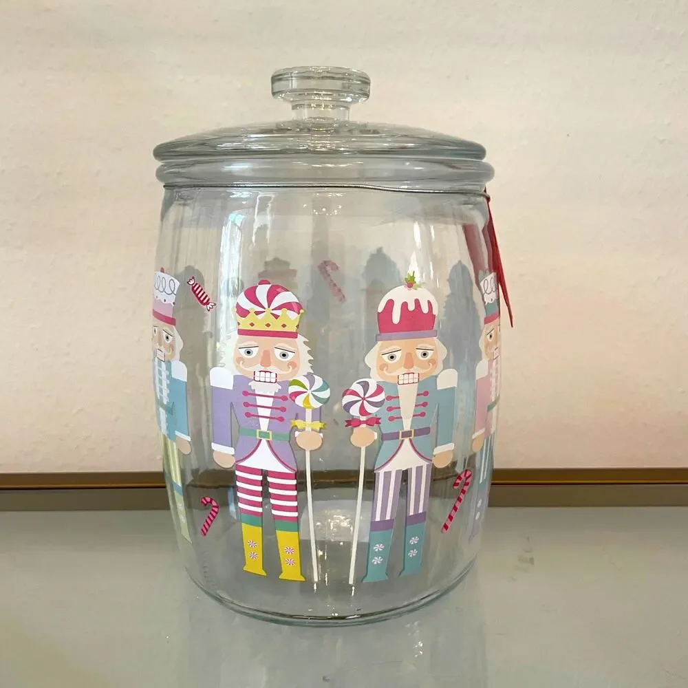 10 Strawberry Street Nutcracker Glass Canister Jar CHRISTMAS Holiday Storage NEW